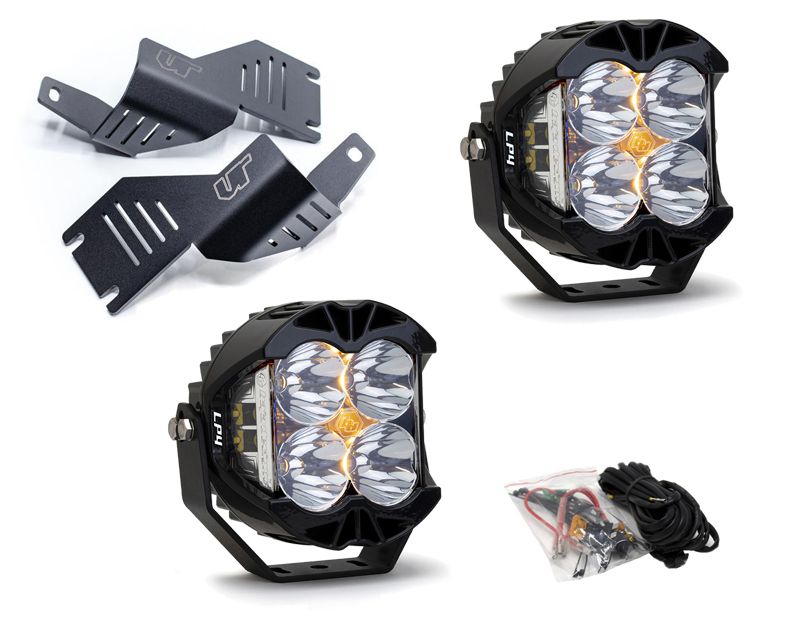 Mercedes-Benz G-Class W463 A-Pillar Light Bracket Kit w/Baja Designs Spot Clear Lens LP4 Pro LED Pair VR-GW463-915-297801