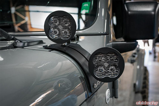 Jeep Wrangler JL | Gladiator JT 2018+ A-Pillar Adjustable Light Bracket Kit w/Baja Designs Amber Lens LP4 Pro LED Driving/Combo PairVR-JEEP-915-297813