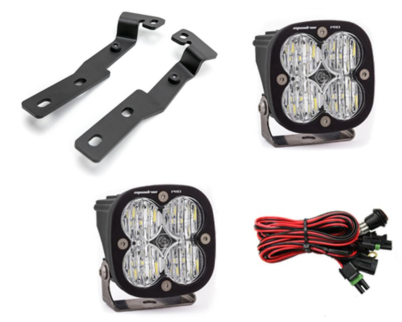 Toyota Tacoma 2016-2021 A-Pillar Light Bracket Kit w/Baja Designs Squadron Pro Series Wide Cornering Pattern LED Light Pods Pair