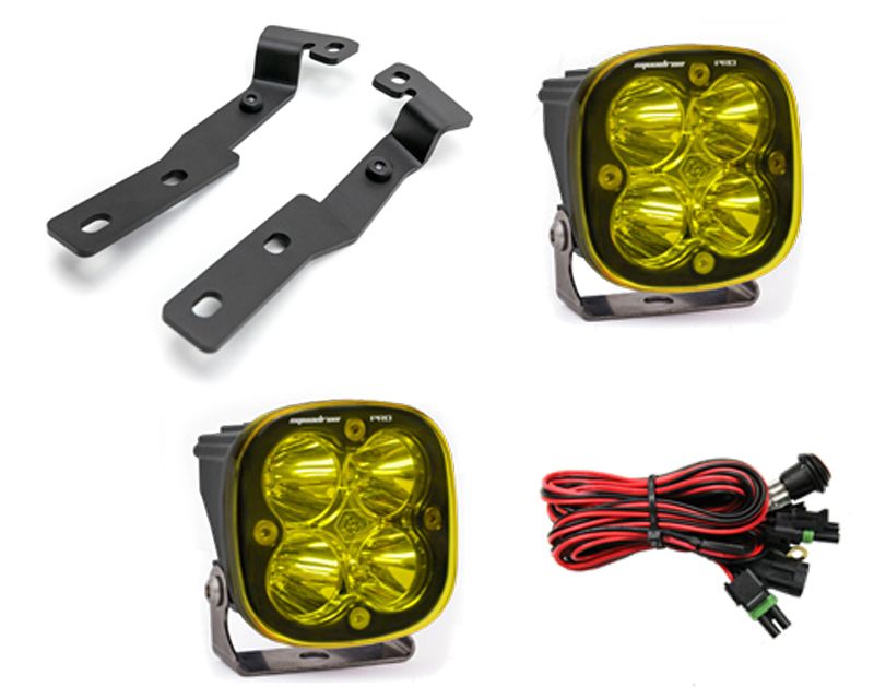 Toyota Tacoma 2016-2021 A-Pillar Light Bracket Kit w/Baja Designs Amber Lens Spot Pattern Squadron Pro Series LED Light Pods Pair