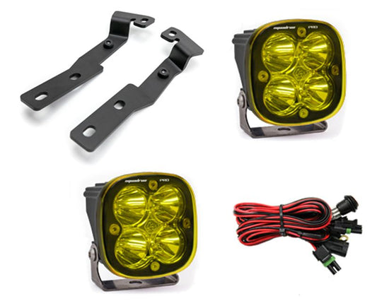 Toyota Tacoma 2016-2021 A-Pillar Light Bracket Kit w/Baja Designs Amber Lens Spot Pattern Squadron Pro Series LED Light Pods Pair