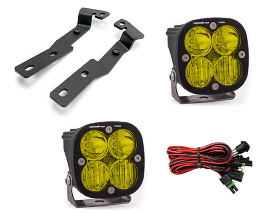 Toyota Tacoma 2016-2021 A-Pillar Light Bracket Kit w/Baja Designs Amber Lens Driving Combo Pattern Squadron Pro Series LED Light Pods Pair