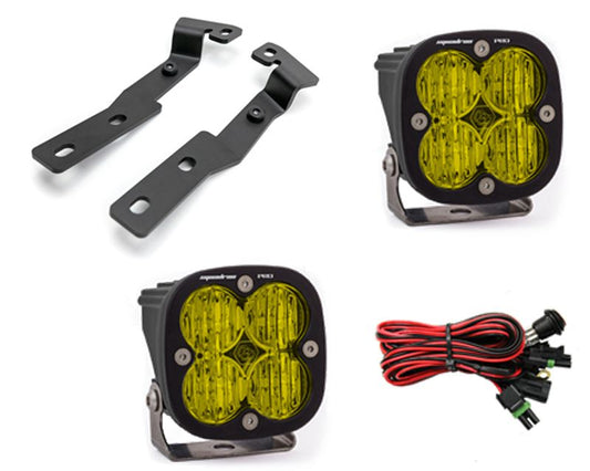 Toyota Tacoma 2016-2021 A-Pillar Light Bracket Kit w/Baja Designs Amber Lens Wide Cornering Pattern Squadron Pro Series LED Light Pods Pair