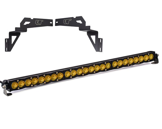 Toyota Tundra 2014-2021 Lower Bumper Light Bar Bracket w/Baja Designs 30 Inch Amber Wide Driving Pattern S8 Series LED Light Bar