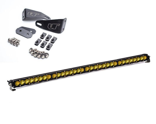 Toyota Tundra 2014-2021 Hood Grill Light Bar Bracket w/Baja Designs 40 Inch Amber Driving Combo Pattern S8 Series LED Light Bar
